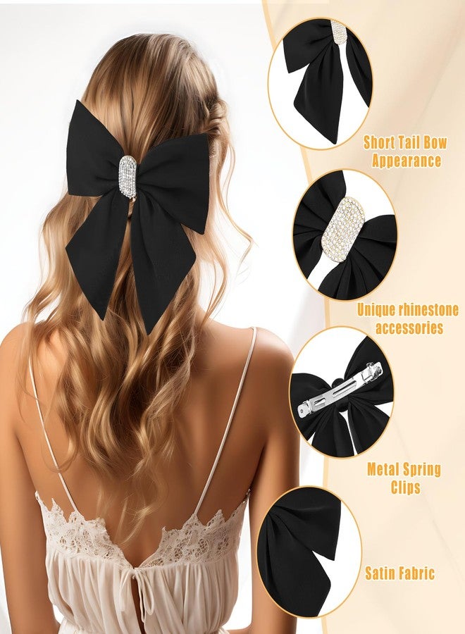 Andibro Short Tail Large Bow Hair Clip, French Bow Hairpins, Soft Silky Satin Bow Hairclips Aesthetic Bowknot Barrettes with Metal Clips for Dress Up 90's Accessories Decor for Wedding Party(Black) - Image 4